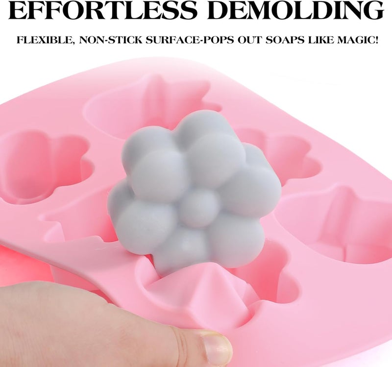 SJ Silicone Soap Molds 2 Packs, Tulip and Different Flower Shapes Soap Molds for Soap Making, 6-Cavity Mold for Craft Soap, Jelly, Chocolate, Candy, Lotion Bar, Bath Bombs & Ice Cube(Purple & Pink) - Image 2